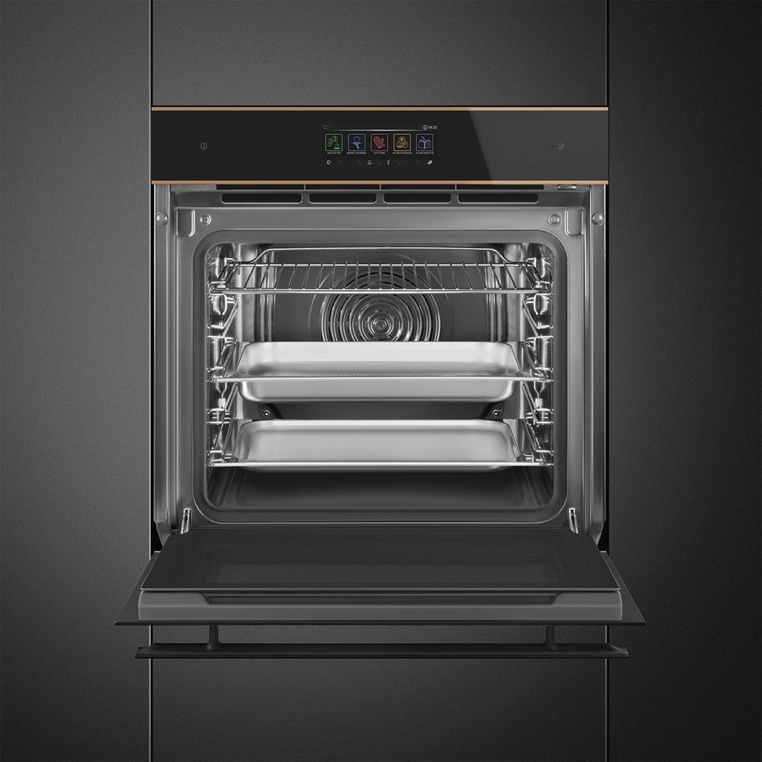 Smeg 60cm Dolce Stil Novo Steam100 Pro Oven - Black Glass with Copper Trim SOA6606WS4PNR