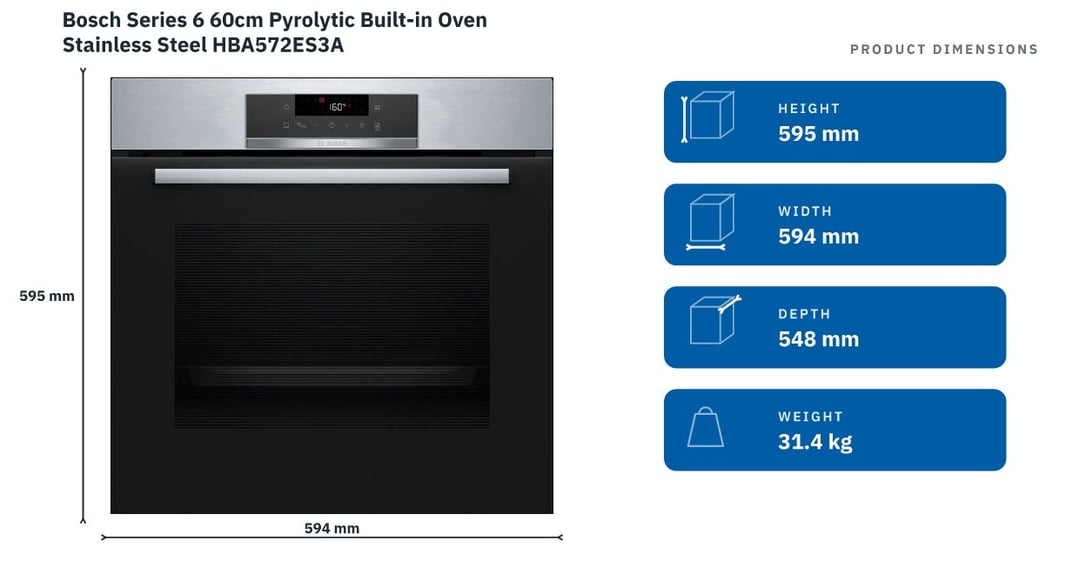 Bosch Series 6 60cm Pyrolytic Built-in Oven Stainless Steel HBA572ES3A