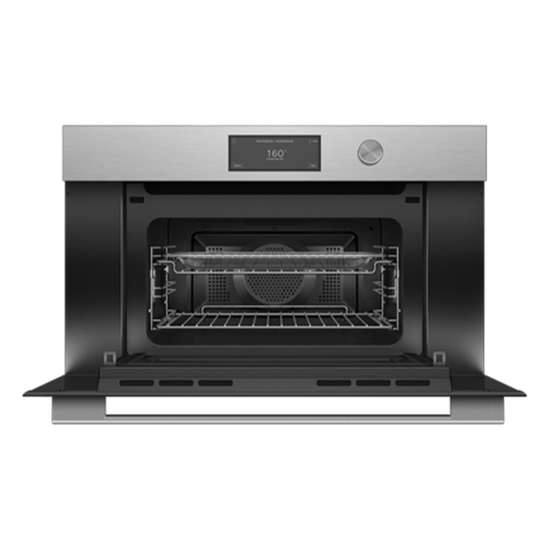 Fisher & Paykel 76cm Series 9, Contemporary Compact Combi-Microwave Oven, Brushed Silver Glass OM76NCUDX3