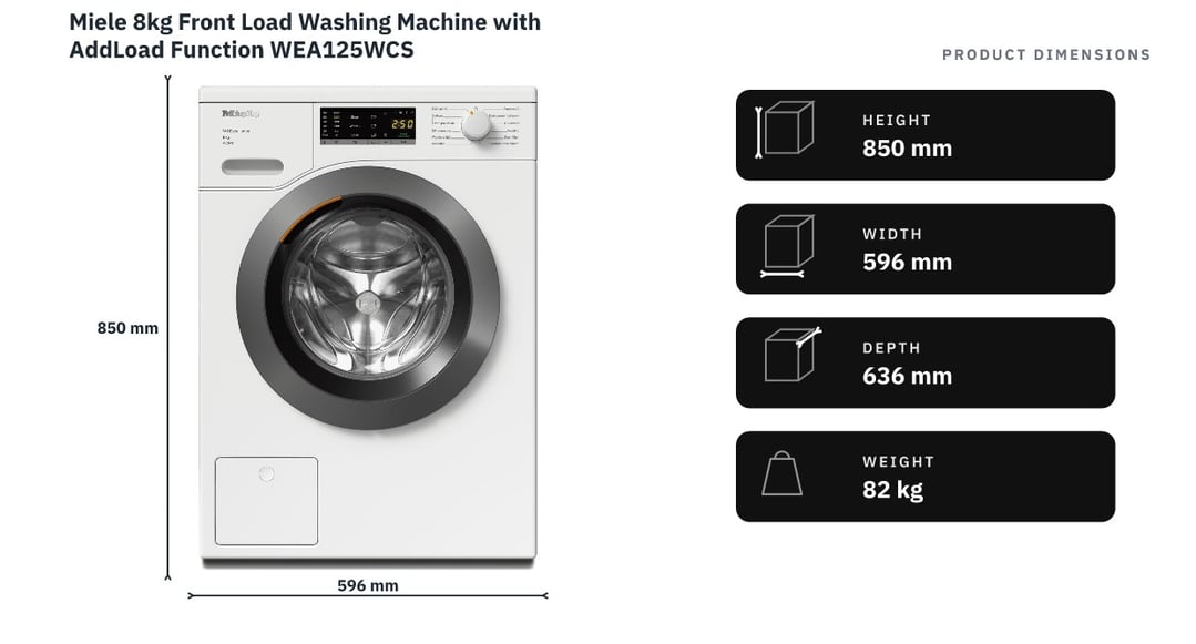 Miele 8kg Front Load Washing Machine with AddLoad Function WEA125WCS — product dimensions