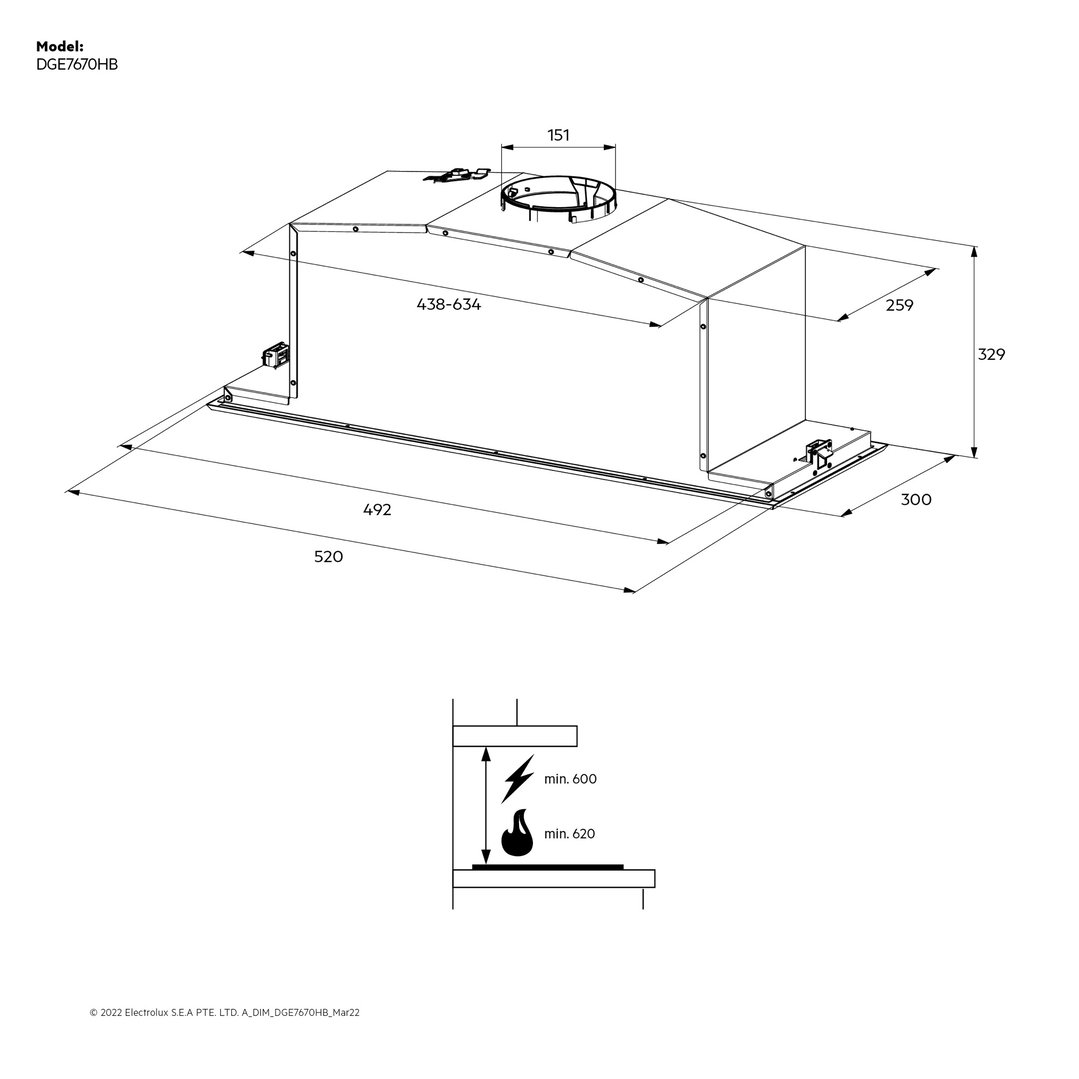 AEG 52cm Integrated Rangehood in Dark Stainless Steel DGE7670HB