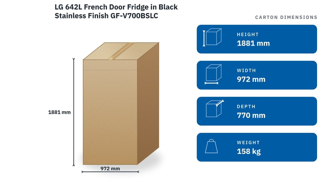 LG 642L French Door Fridge in Black Stainless Finish GF-V700BSLC