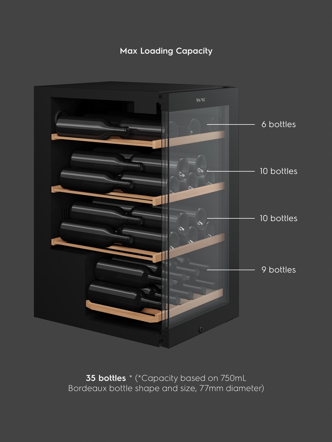 Vintec 35-Bottle Single Zone Wine Cabinet VWS830FCB-X
