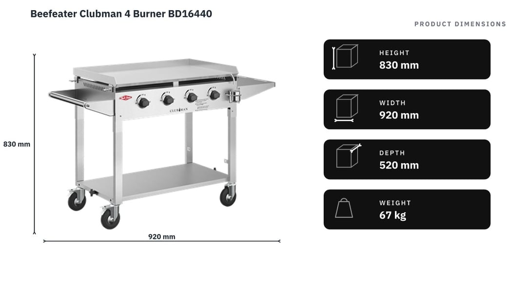 Beefeater Clubman 4 Burner BD16440 — product dimensions
