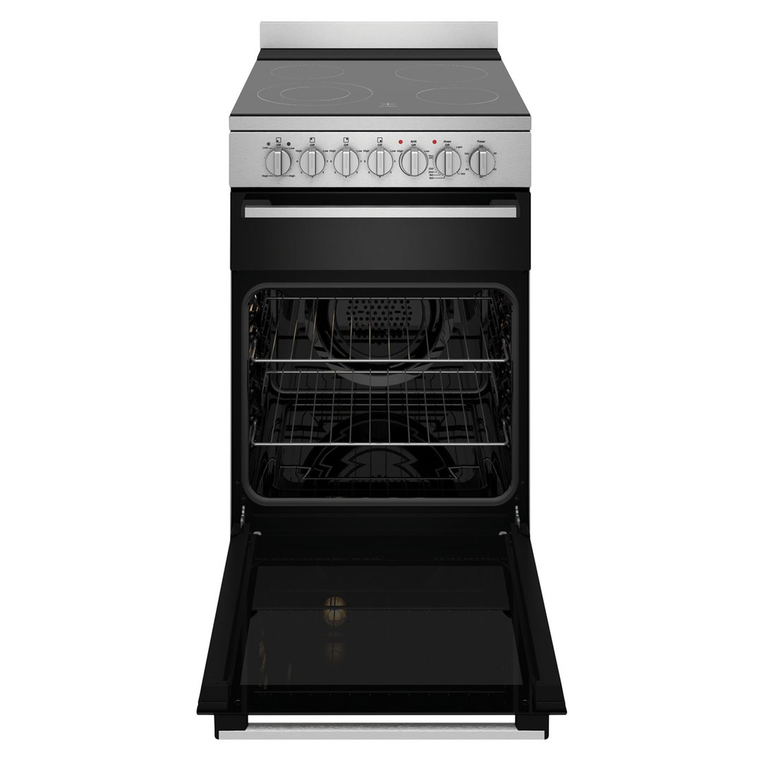 Westinghouse 54cm freestanding electric oven and ceramic cooktop, stainless steel. WFE542SCB