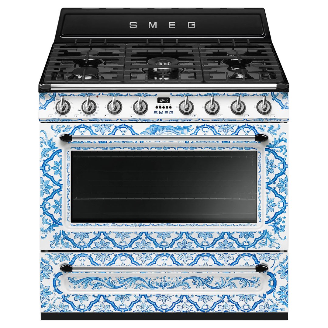 Smeg 90cm Dolce & Gabbana Divina Cucina Freestanding Dual Fuel Oven - Blue TRA90DGM9