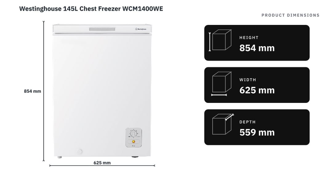 Westinghouse 145L Chest Freezer WCM1400WE — product dimensions