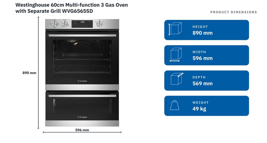 Westinghouse 60cm Multi-function 3 Gas Oven with Separate Grill WVG6565SD