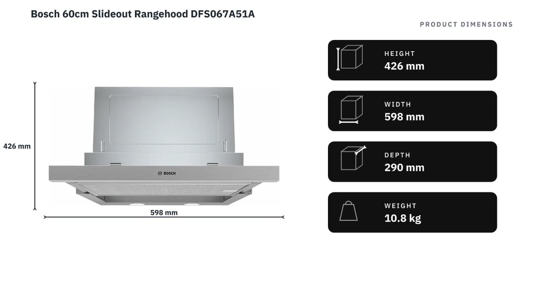 Bosch 60cm Slideout Rangehood DFS067A51A — product dimensions