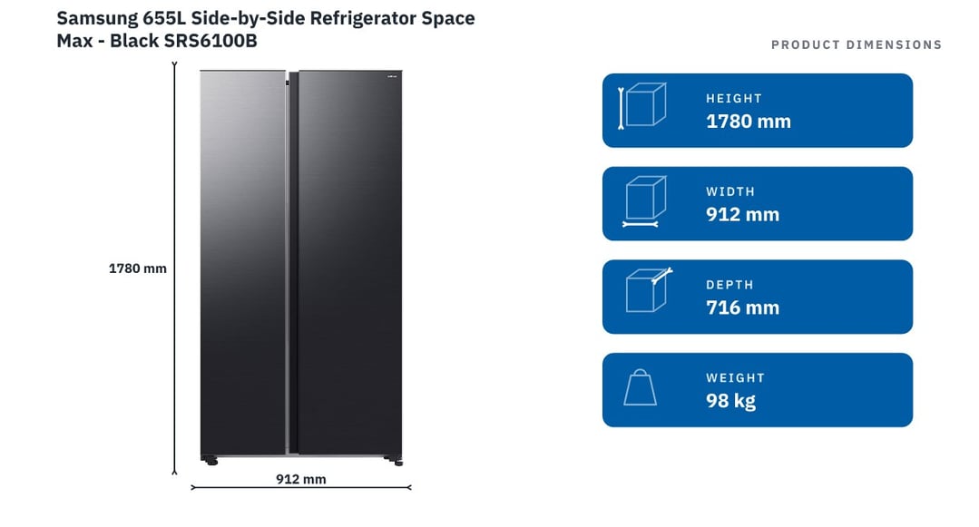 Samsung 655L Side-by-Side Refrigerator Space Max - Black SRS6100B