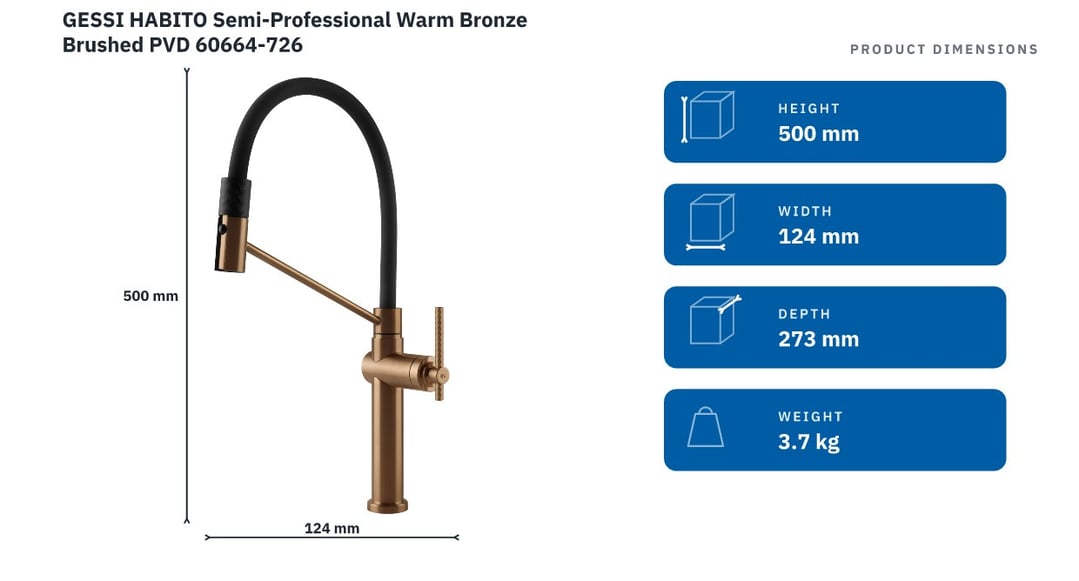 GESSI HABITO Semi-Professional Warm Bronze Brushed PVD 60664-726 — product dimensions