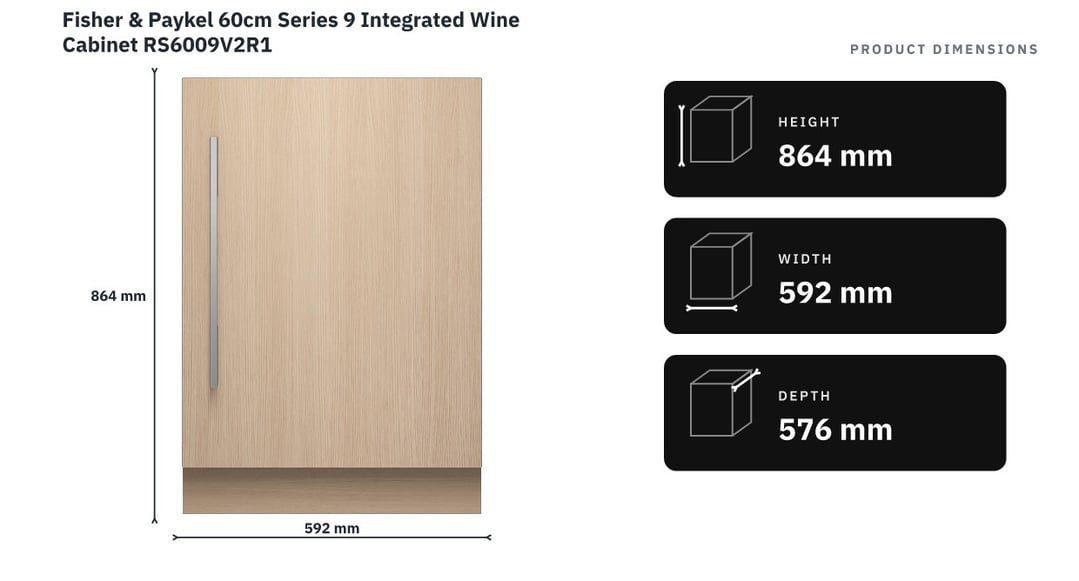 Fisher & Paykel 60cm Series 9 Integrated Wine Cabinet RS6009V2R1 — product dimensions
