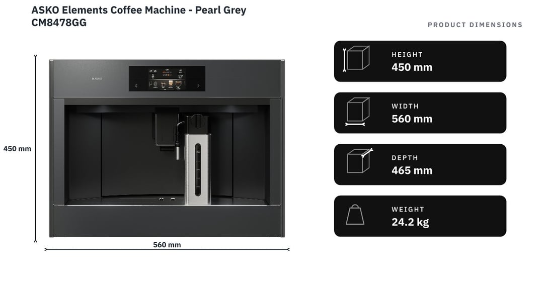ASKO Elements Coffee Machine - Pearl Grey CM8478GG — product dimensions