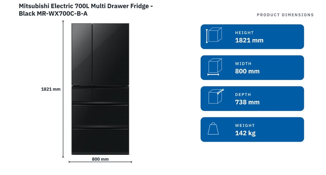 Mitsubishi Electric 700L Multi Drawer Fridge - Black MR-WX700C-B-A