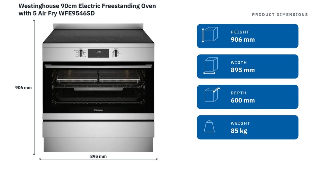 Westinghouse 90cm Electric Freestanding Oven with 5 Air Fry WFE9546SD