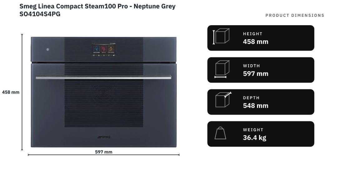 Smeg Linea Compact Steam100 Pro - Neptune Grey SO4104S4PG — product dimensions