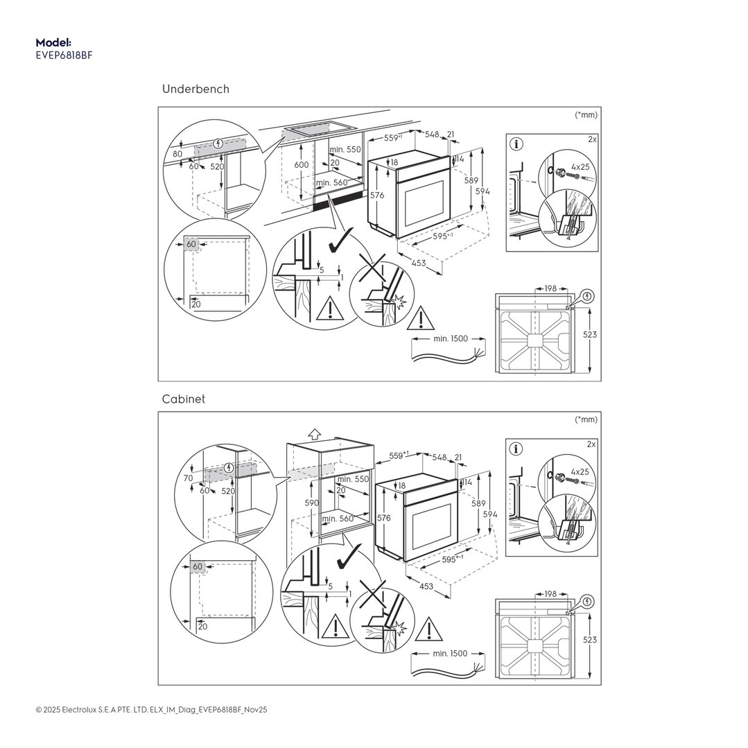 Electrolux 60cm Pyrolytic Oven with Added Steam and Food Probe, 22 Function, Black - 700 Series EVEP6818BF