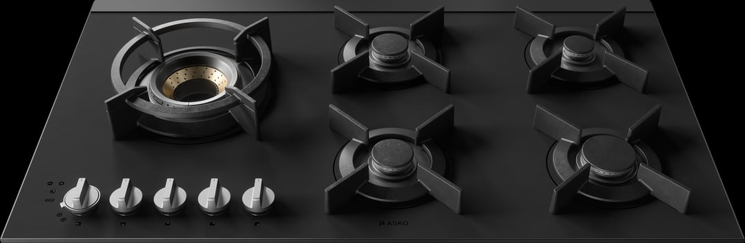 Asko 90cm Hob Gas 5 Burner Volcano Cooktop Matte Black HG8954MGD1