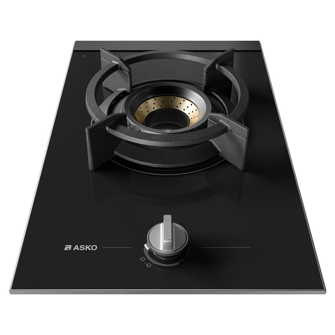Asko 33cm Hob Gas 1 Burner Volcano Cooktop Black Glass HG8313BGD1