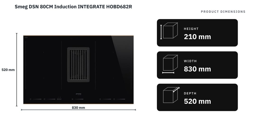 Smeg DSN 80CM Induction INTEGRATE HOBD682R — product dimensions