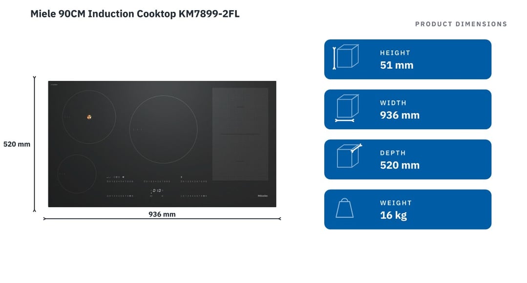 Miele 90CM Induction Cooktop KM7899-2FL — product dimensions