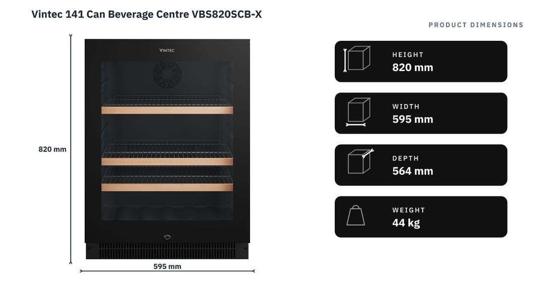 Vintec 141 Can Beverage Centre VBS820SCB-X — product dimensions