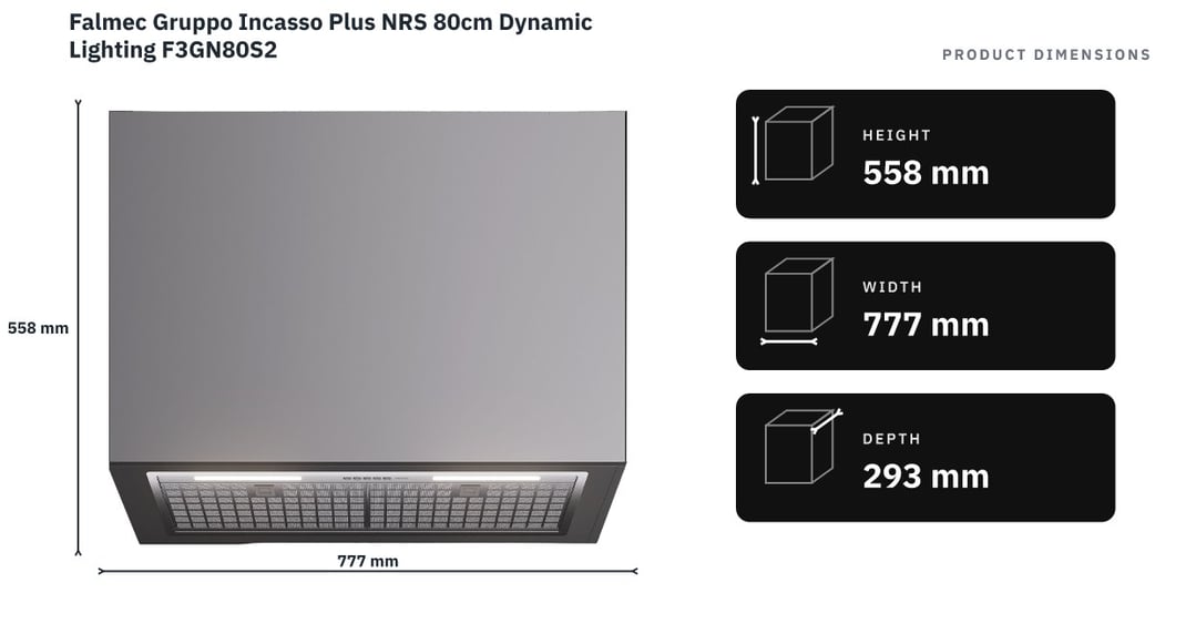 Falmec Gruppo Incasso Plus NRS 80cm Dynamic Lighting F3GN80S2 — product dimensions