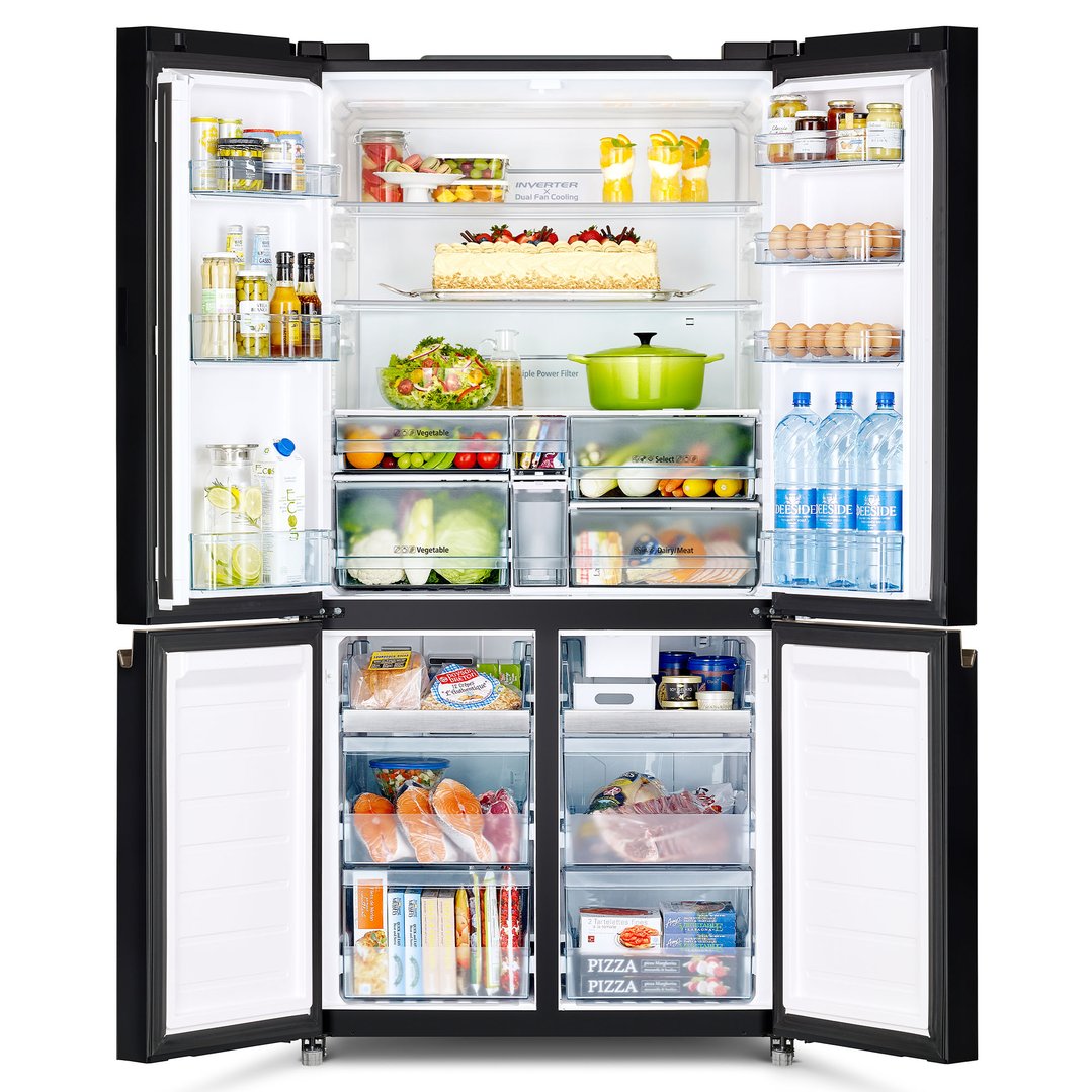 Hitachi 569L 4 Door French Door Fridge - Glass Clear Black RWB640PT1GCK