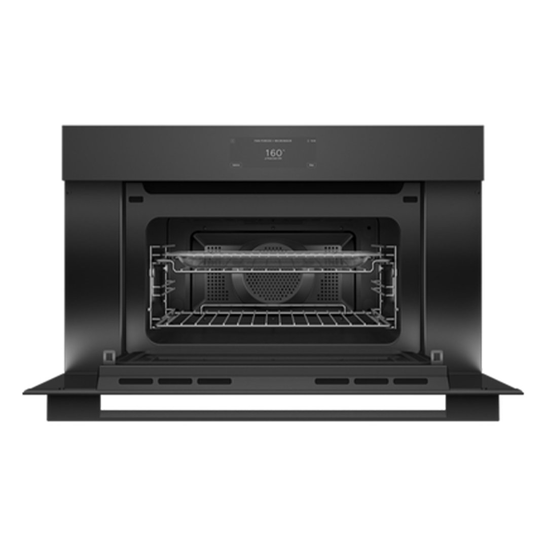 Fisher & Paykel 76cm Series 9, Minimal Compact Combi-Microwave Oven, Black Glass OM76NMUB3