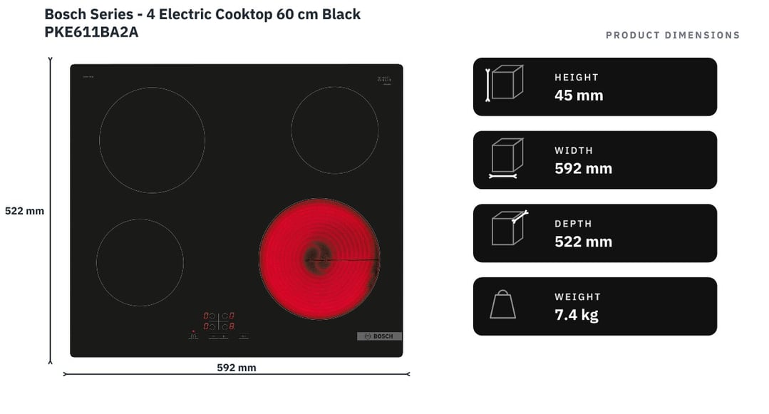 Bosch Series - 4 Electric Cooktop 60 cm Black PKE611BA2A — product dimensions