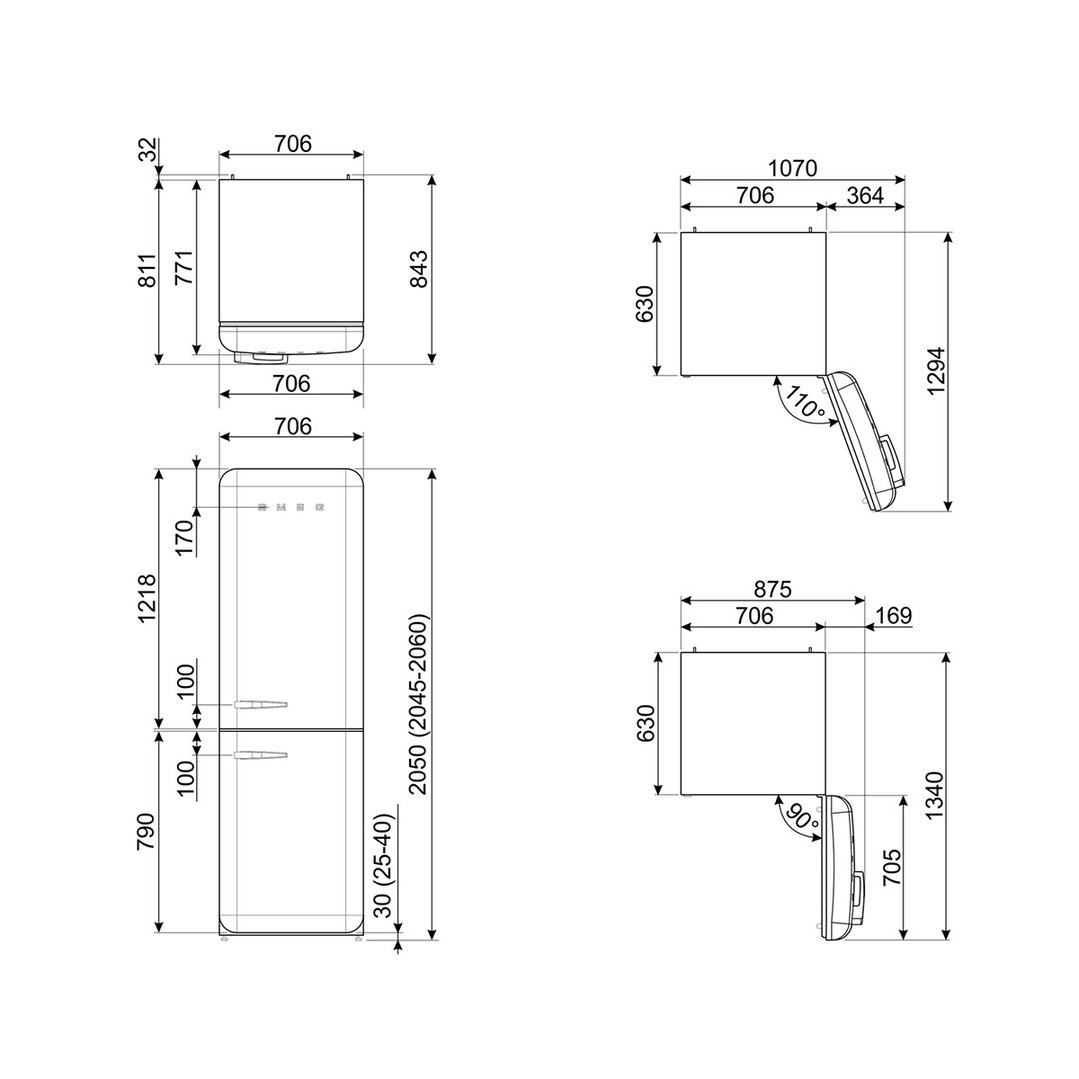 Smeg FAB 38 50’S Style Retro Refrigerator, Right Hand - Cream FAB38RCR5AU