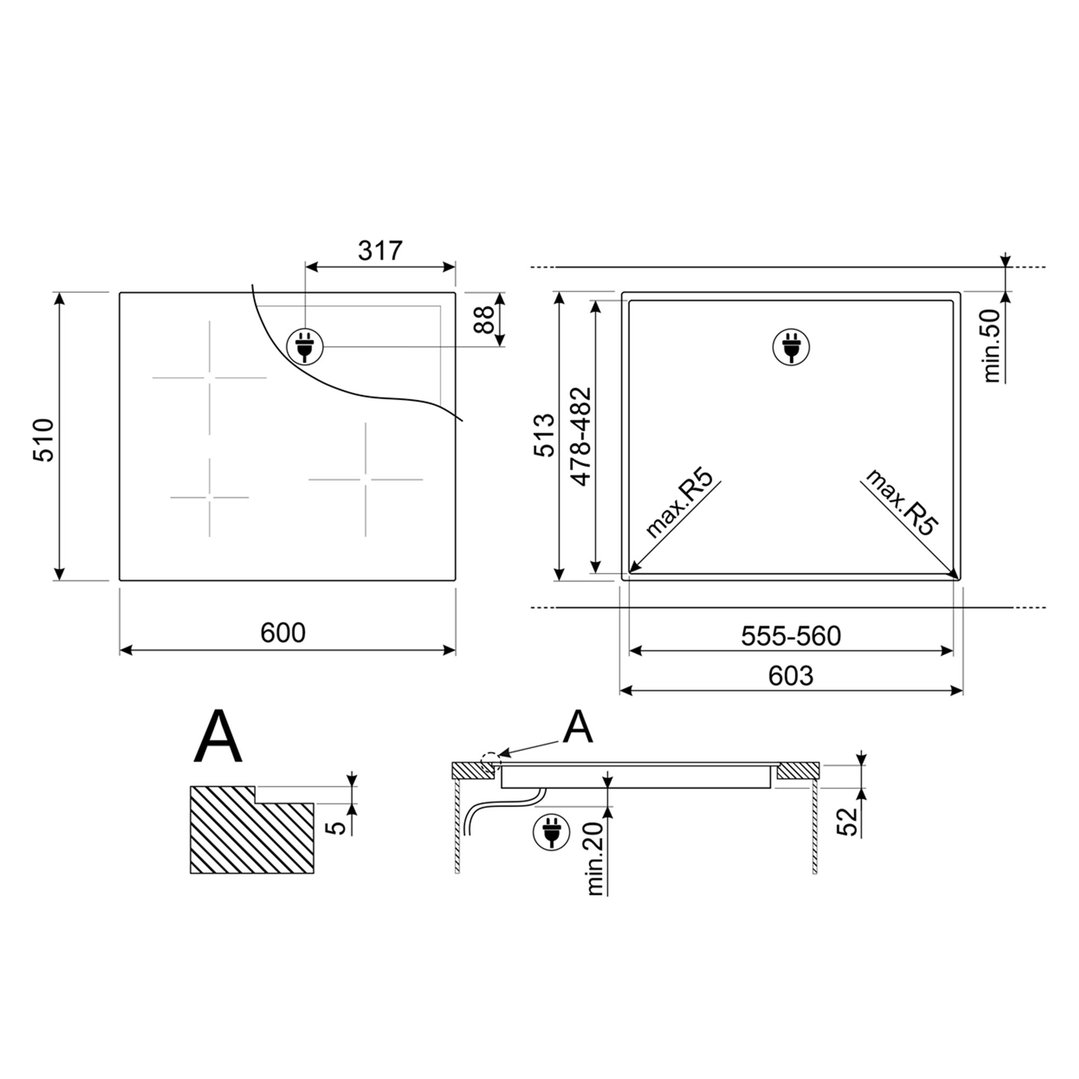 Smeg Classic 60cm 4 Zone Induction Cooktop - Black. SI2641DAU