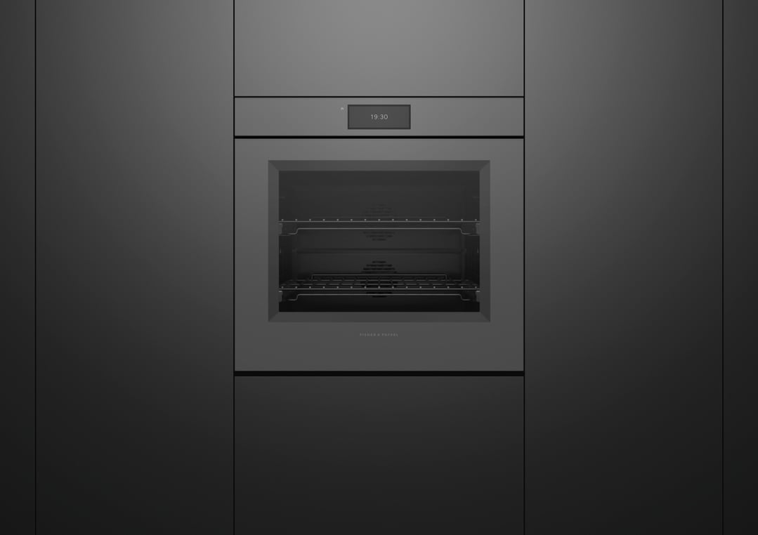 Fisher & Paykel 76cm Series 9, Minimal Handleless Pyrolytic Oven, Grey Glass OB76SMPUNG3