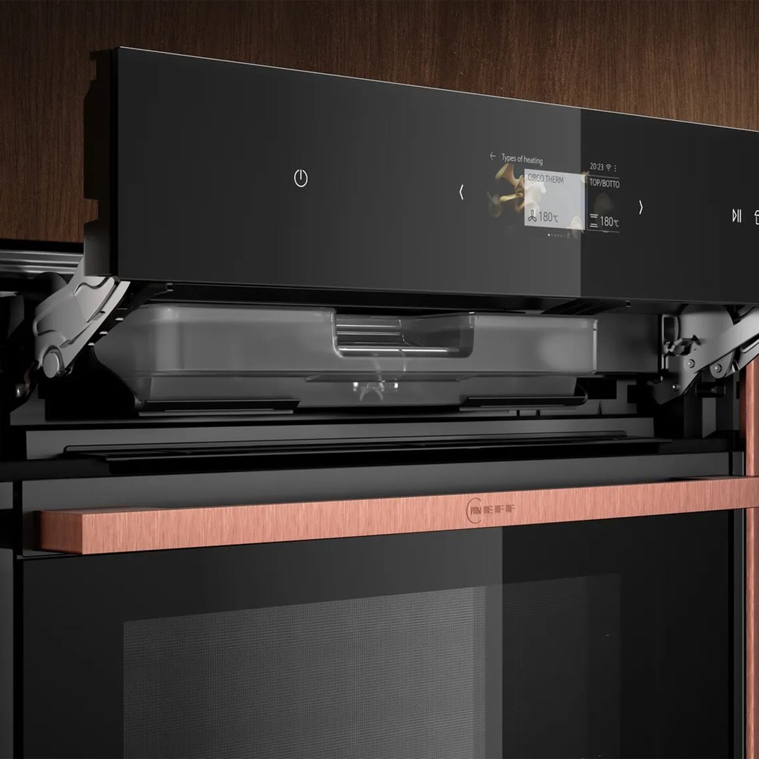Neff Pyrolytic Slide & Hide® Oven + Added Steam with Brushed Bronze Side Trims / Handle