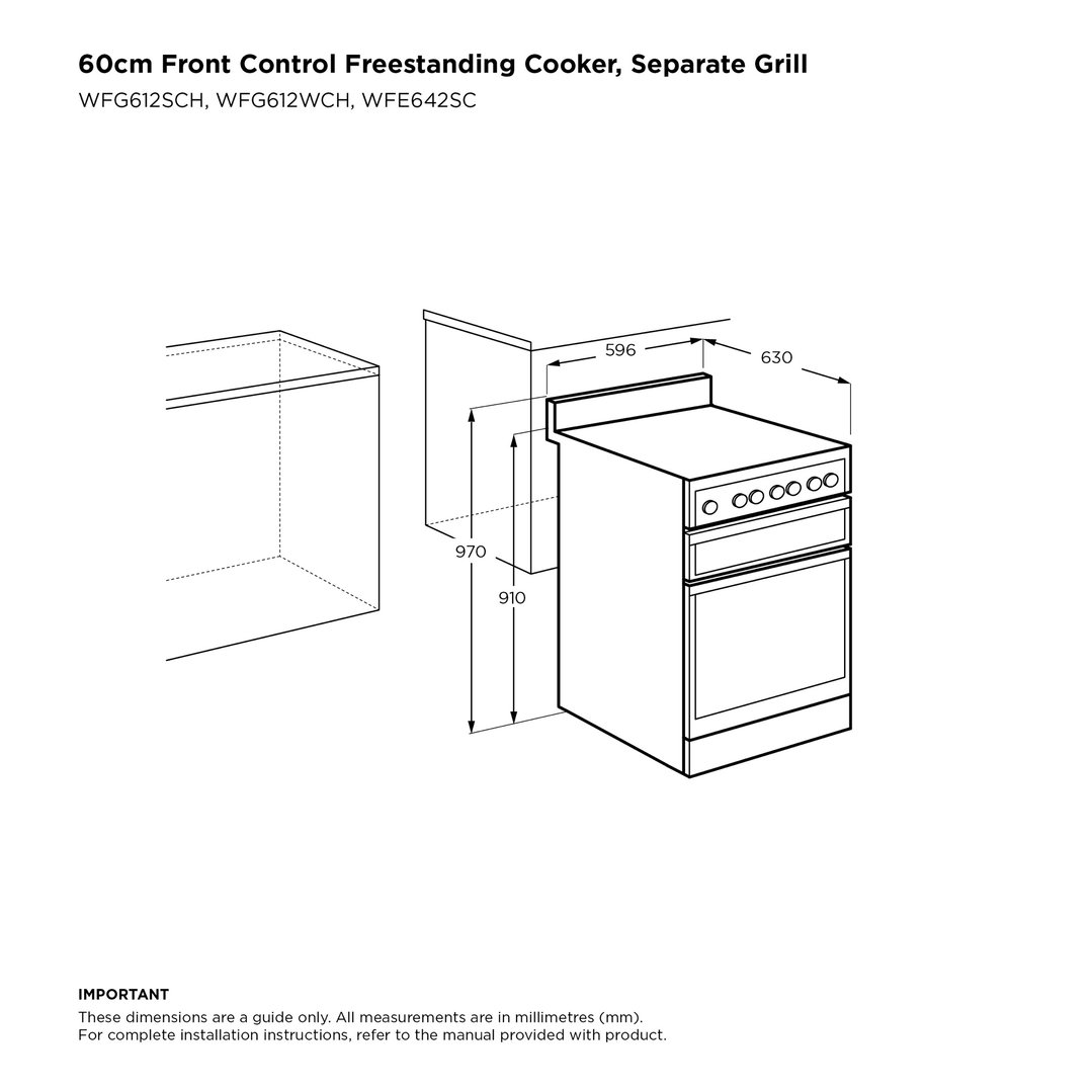 Westinghouse 60cm Freestanding Gas Oven and Gas Cooktop - Stainless Steel WFG612SCH
