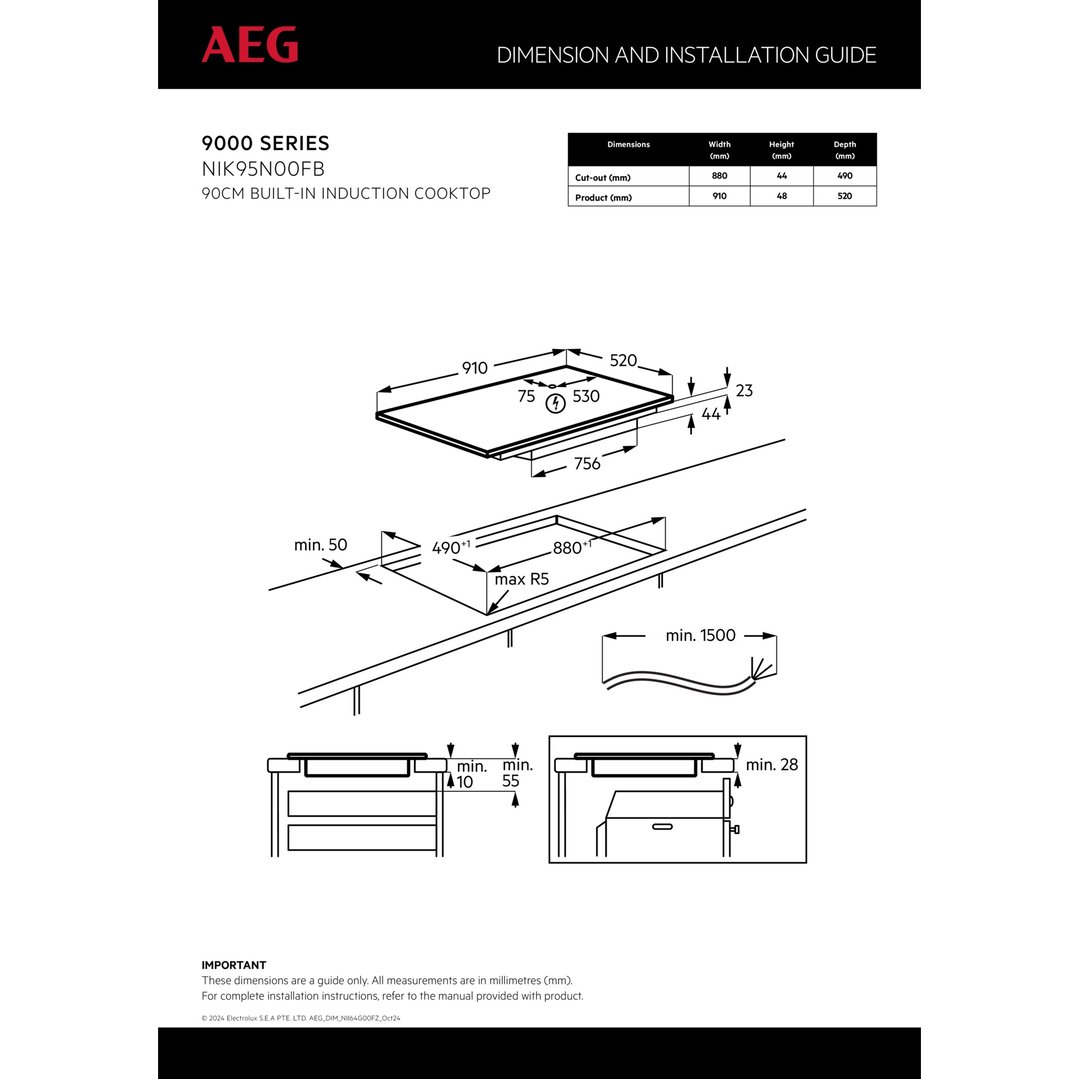 AEG 90cm 6000 Series 5 Zone Induction Cooktop NIK95N00FB