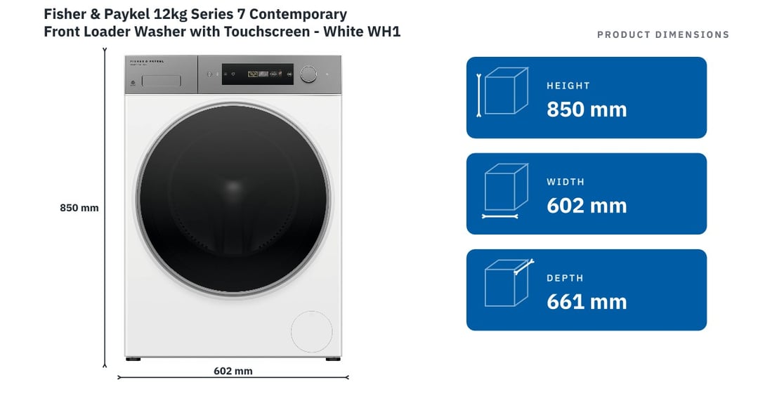 Fisher & Paykel 12kg Series 7 Contemporary Front Loader Washer with Touchscreen - White WH1260D5