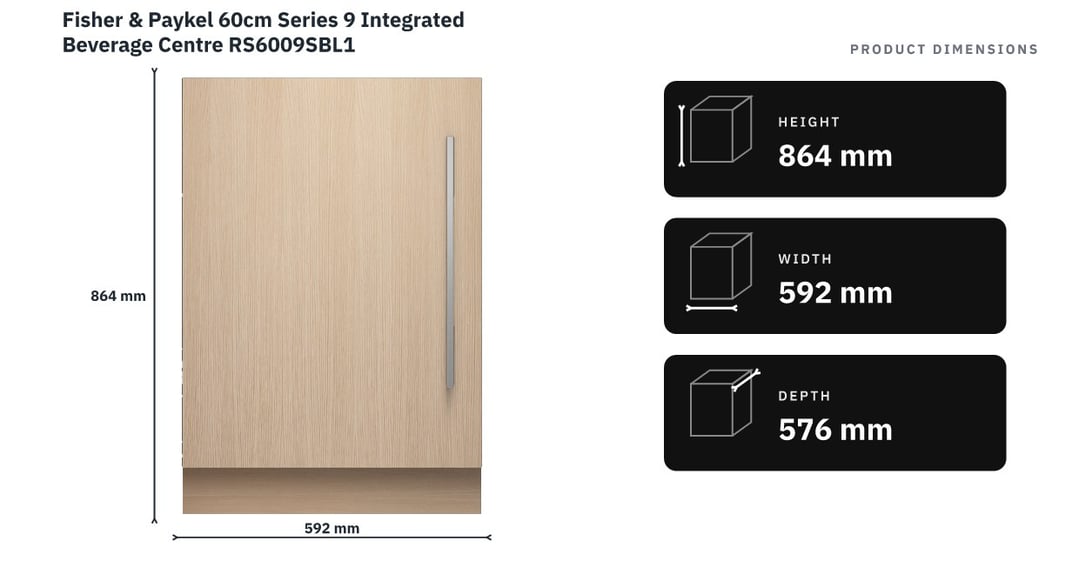 Fisher & Paykel 60cm Series 9 Integrated Beverage Centre RS6009SBL1 — product dimensions