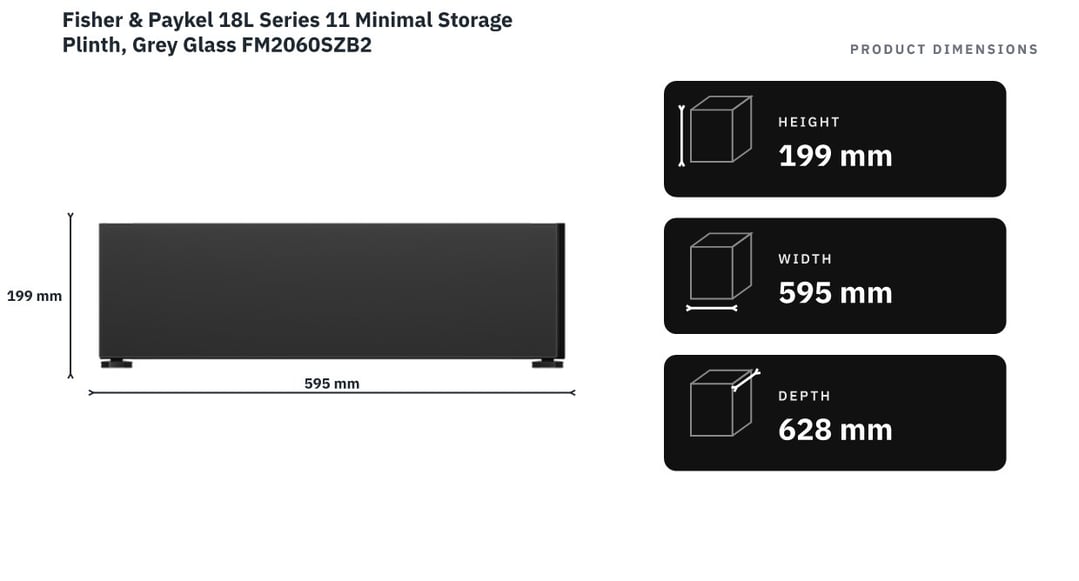 Fisher & Paykel 18L Series 11 Minimal Storage Plinth, Grey Glass FM2060SZB2 — product dimensions