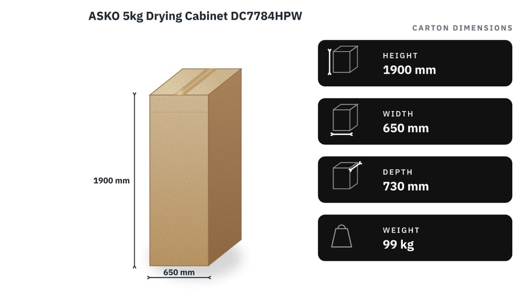 ASKO 5kg Drying Cabinet DC7784HPW — packaged dimensions