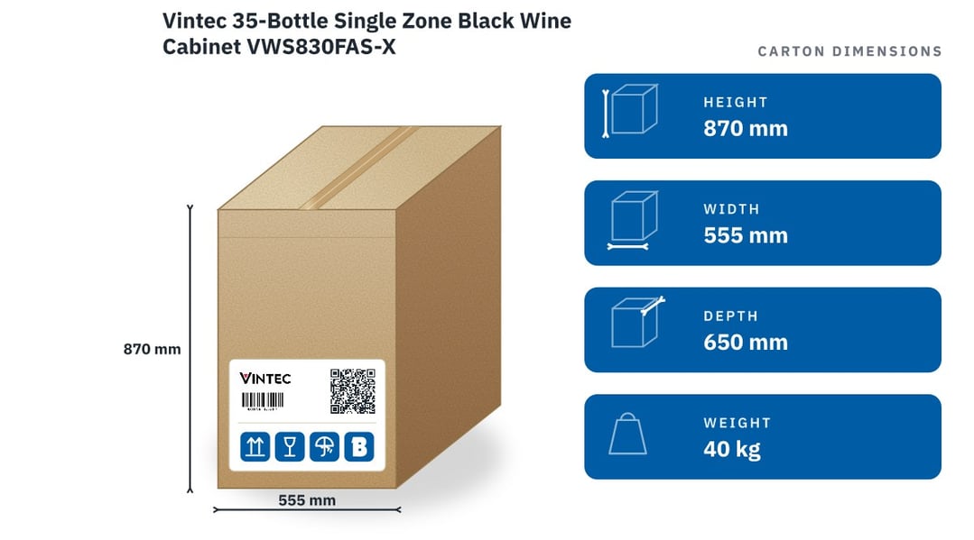 Vintec 35-Bottle Single Zone Black Wine Cabinet VWS830FAS-X