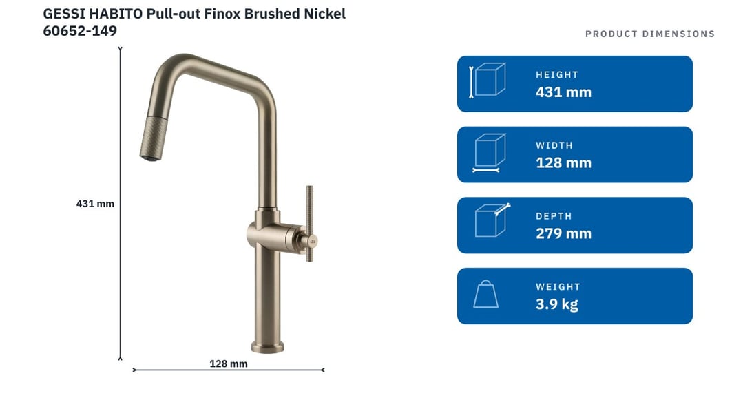 GESSI HABITO Pull-out Finox Brushed Nickel 60652-149 — product dimensions