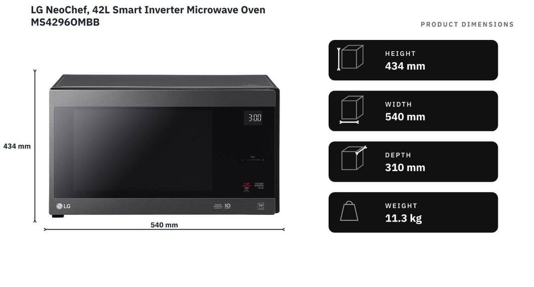 LG NeoChef, 42L Smart Inverter Microwave Oven MS4296OMBB — product dimensions