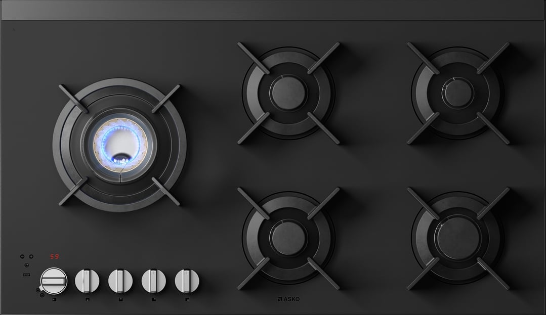 Asko 90cm Hob Gas 5 Burner Volcano Cooktop Matte Black HG8954MGD1