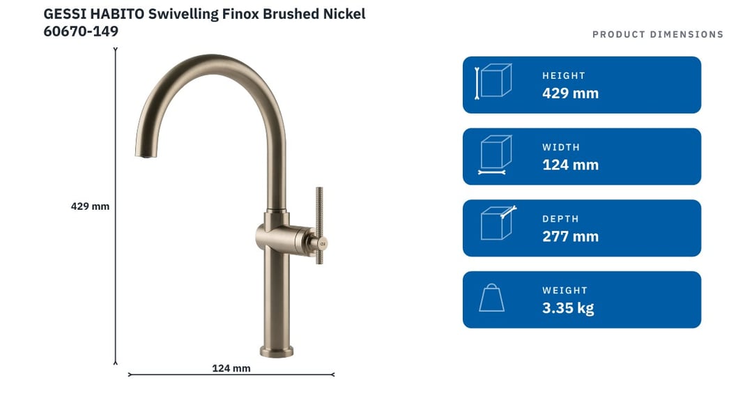 GESSI HABITO Swivelling Finox Brushed Nickel 60670-149 — product dimensions
