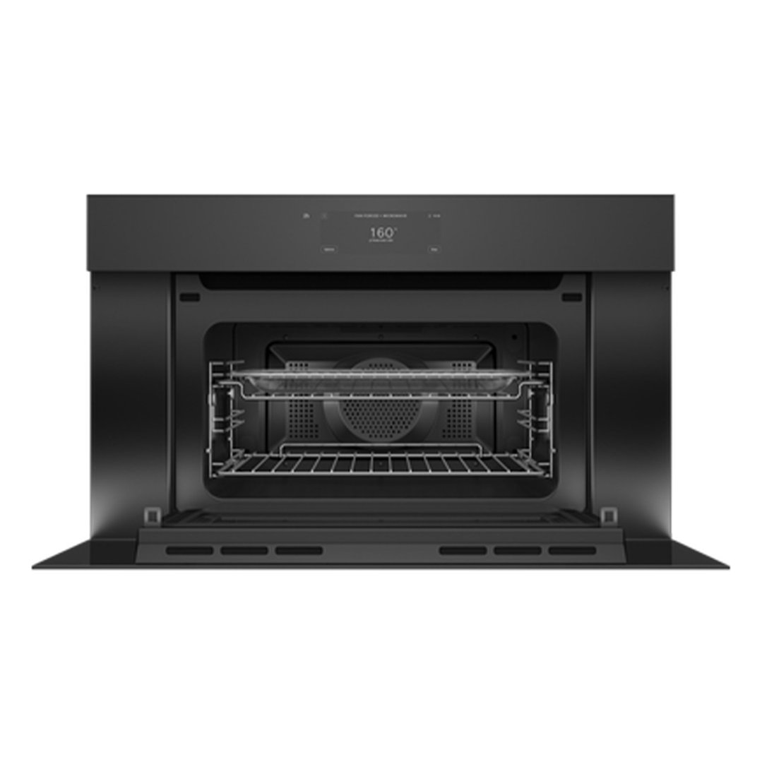 Fisher & Paykel 76cm Series 9, Minimal Handleless Compact Combi-Microwave Oven, Black Glass OM76NMUNB3