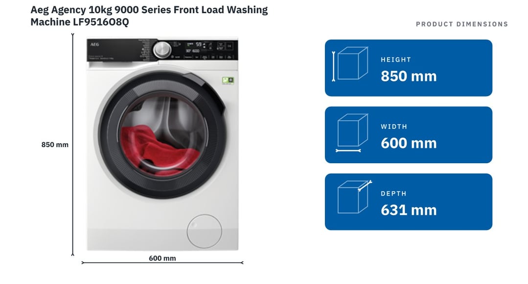 Aeg Agency 10kg 9000 Series Front Load Washing Machine LF9516O8Q — product dimensions