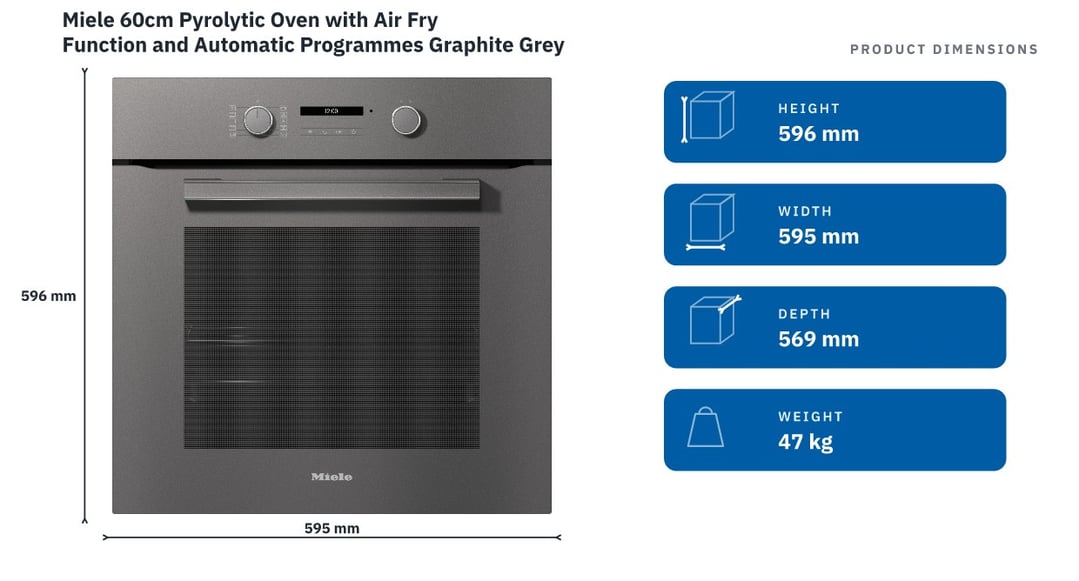 Miele 60cm Pyrolytic Oven with Air Fry Function and Automatic Programmes Graphite Grey H2861BPGRGR