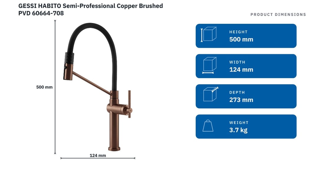 GESSI HABITO Semi-Professional Copper Brushed PVD 60664-708 — product dimensions