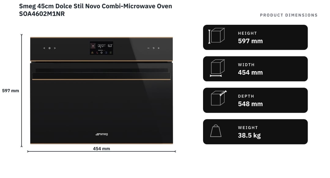 Smeg 45cm Dolce Stil Novo Combi-Microwave Oven SOA4602M1NR — product dimensions